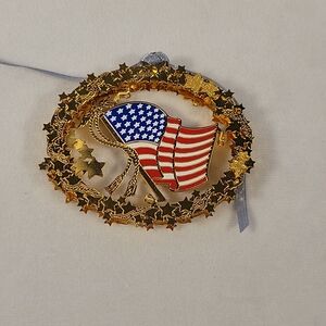 Danbury Mint Gold and Red American Flag Ornament